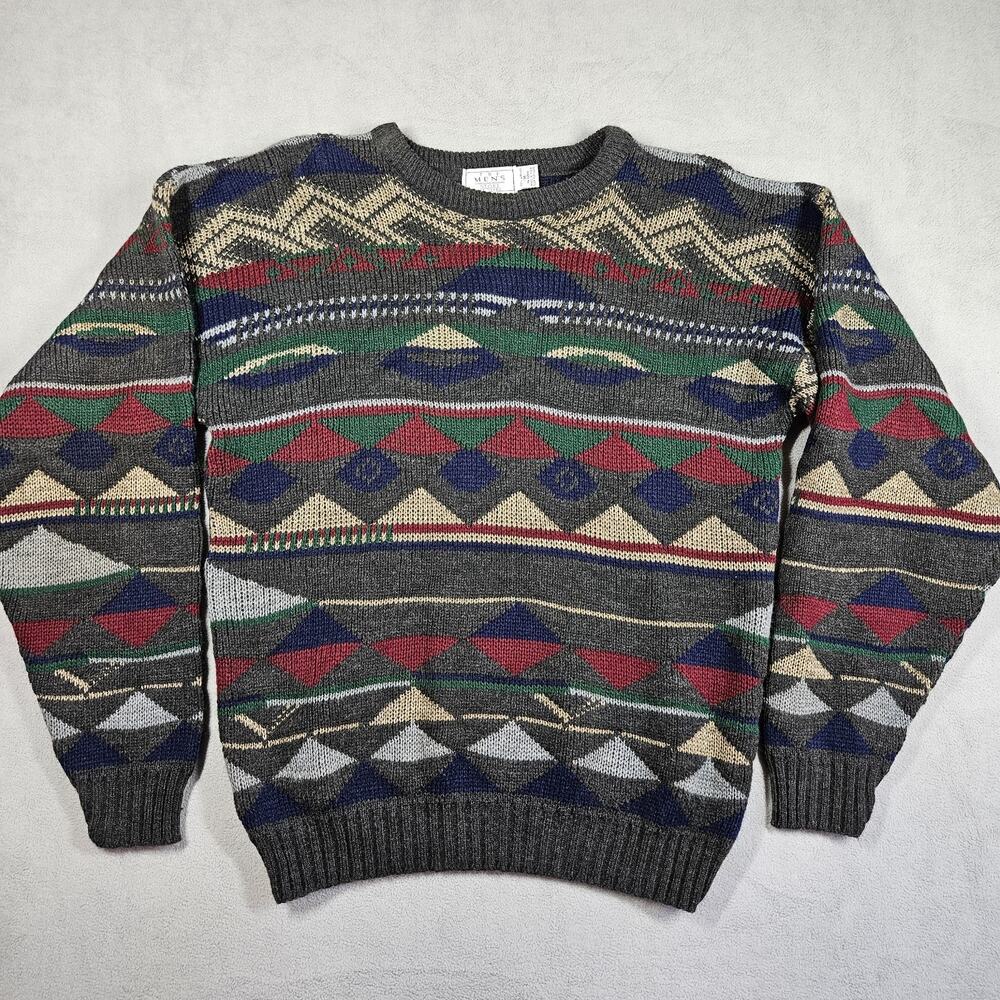 Vintage The Mens Store at Sears Sweater Mens M Geometric Grandpa Holiday 80s USA